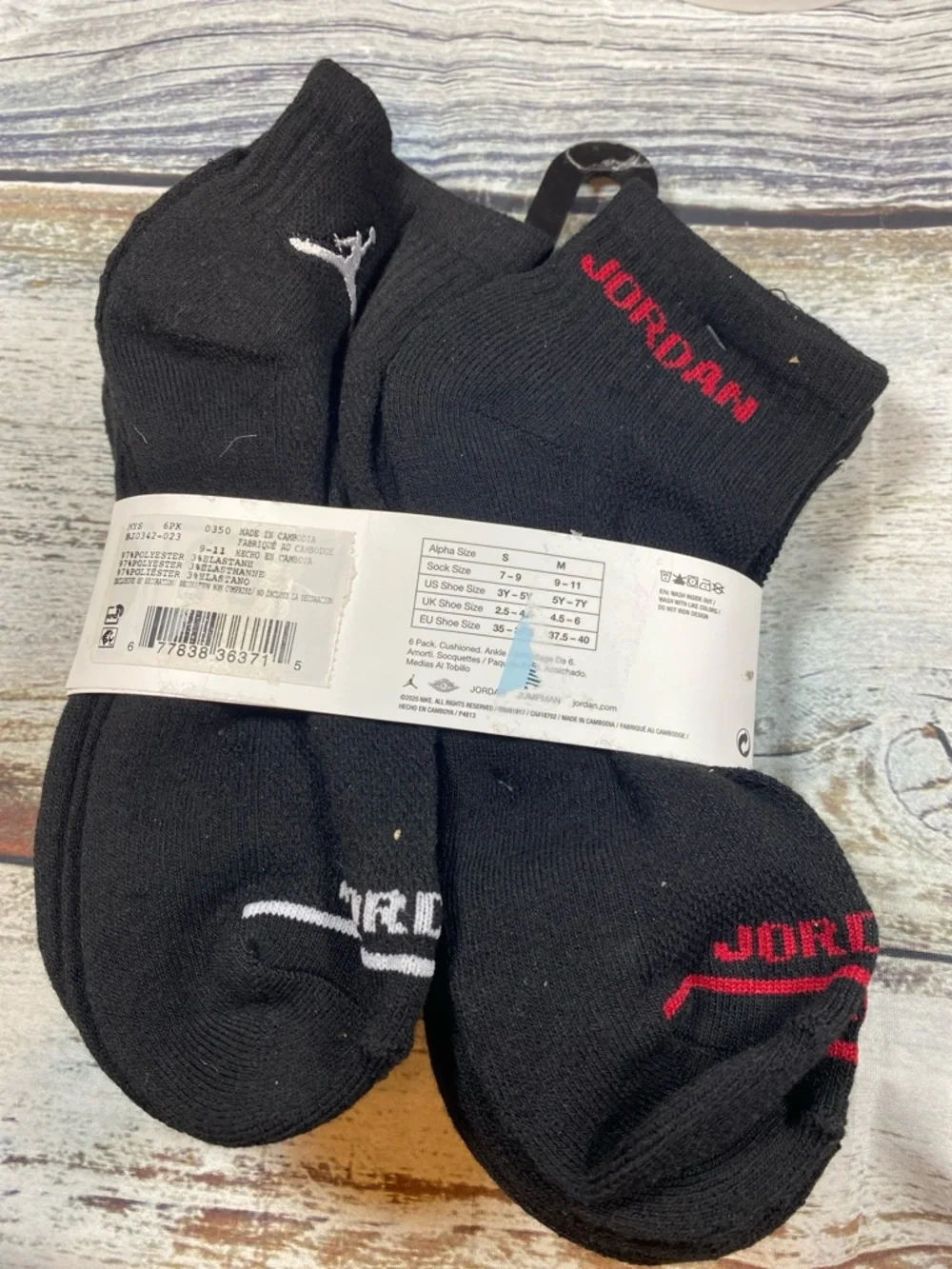Jordan Kids Ankle Socks 6-Pack – Black Cushioned (Size 5Y–7Y)